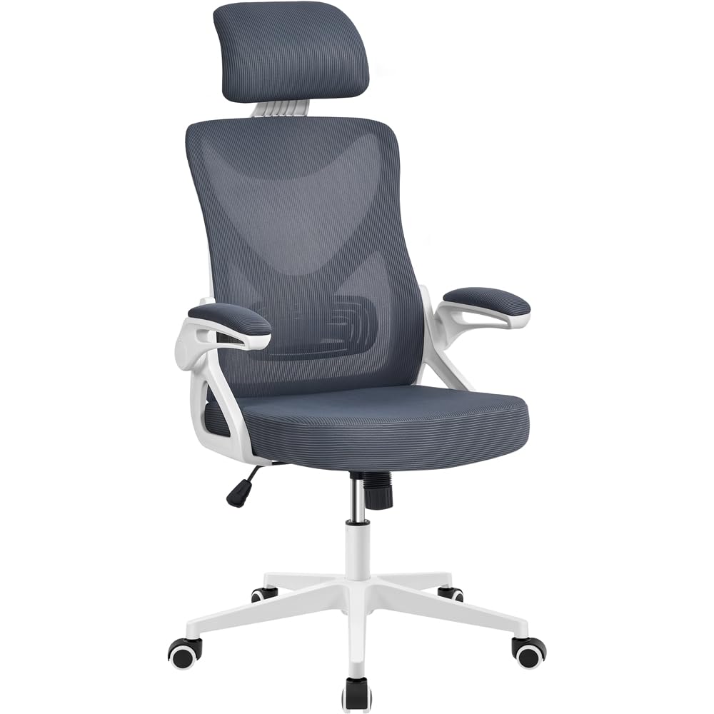 Yaheetech Bürostuhl Ergonomisch, Schreibtischstuhl mit Hochklappbaren Armlehnen, Drehstuhl mit Rücke