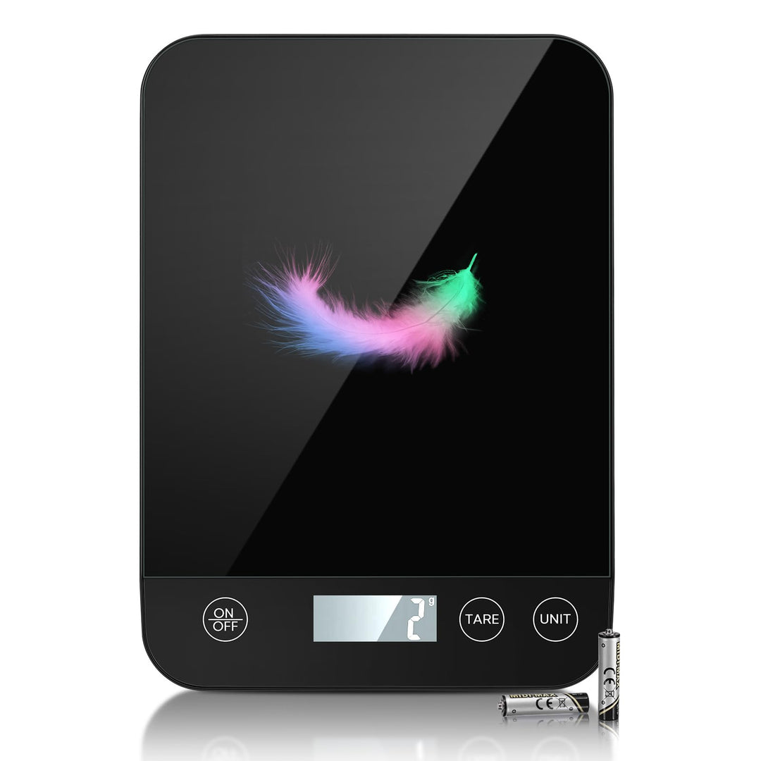 Digitale Küchenwaage, 10kg Kapazität, Sicherheitsglas, Einfache Tara-Funktion, Grosses LCD-Display,