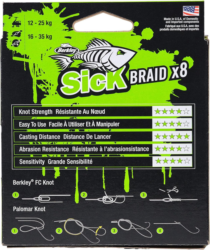 Berkley Sick Braid – 8-fach geflochtene Angelschnur, super glattes 8-fach Multifaden PE Raubfischgef