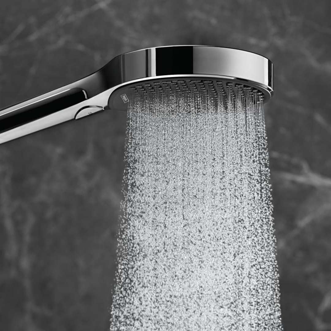 hansgrohe wassersparender Duschkopf Rainfinity 130, Sparduschkopf, Duschbrause, 3 Strahlarten, Antik