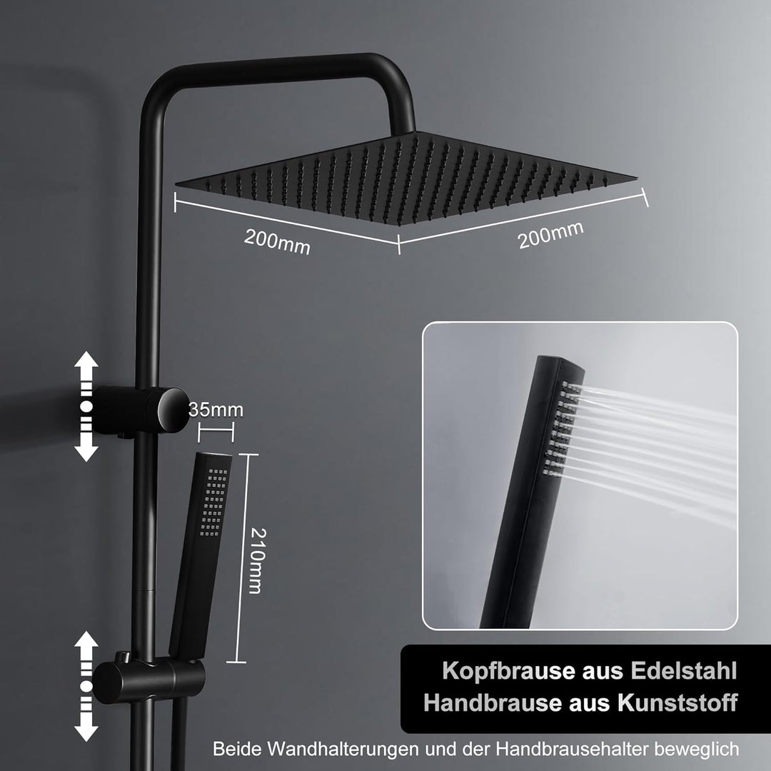 Görbach Regendusche Duschsystem mit Ablage,Wassersparend,Edelstahl Duschset ohne Armatur mit Eckig K
