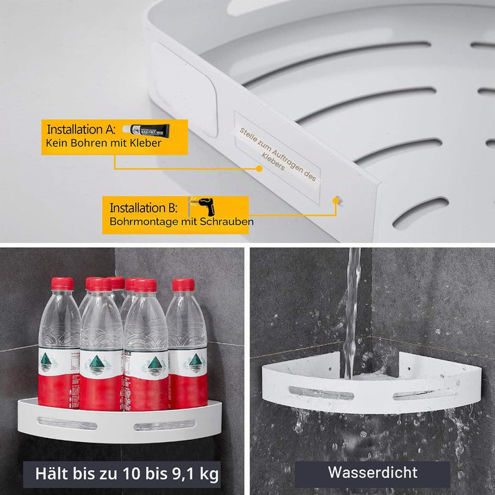 Hoomtaook Duschablage Duschregal Weiss Ohne Bohren Ecke, Badezimmer Regal Badregal Aluminium Duschko