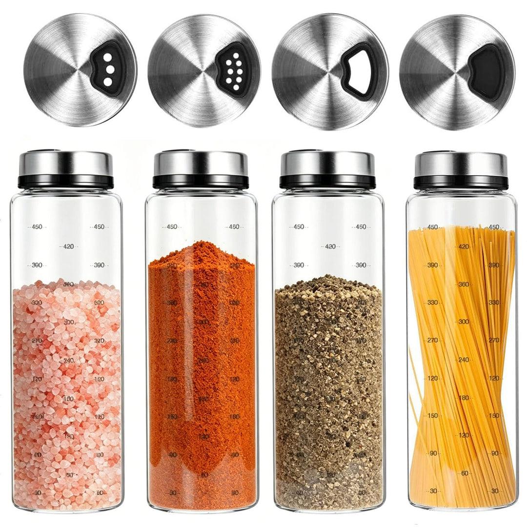 4 Stück Gewürzgläser mit Drehdeckel, 500ml Salzstreuer Gross, Borosilikatglas Gewürzstreuer Glas für