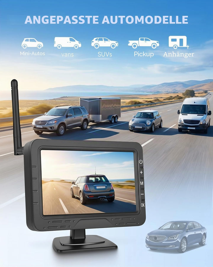 Hikity 4,3 Zoll Kabelloses Universelles Rückfahrkamera-System für Mini-Auto, Van, SUV, Pickup, Anhän