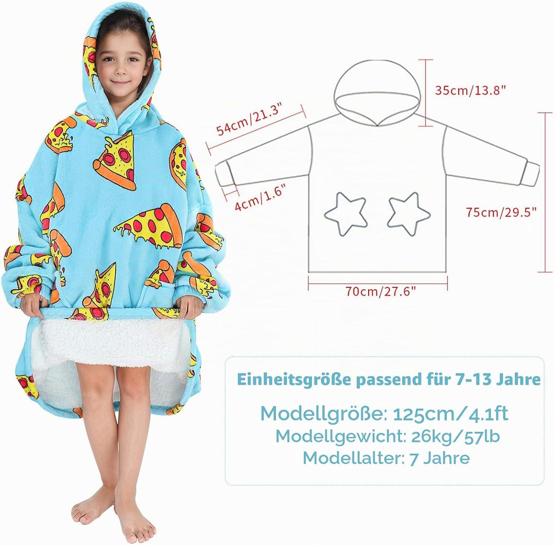 Wenlia Übergrosse Hoodie Blanket für Mädchen, Kinder Flanell Sweatshirt Decke Kuschelpullover, Einho