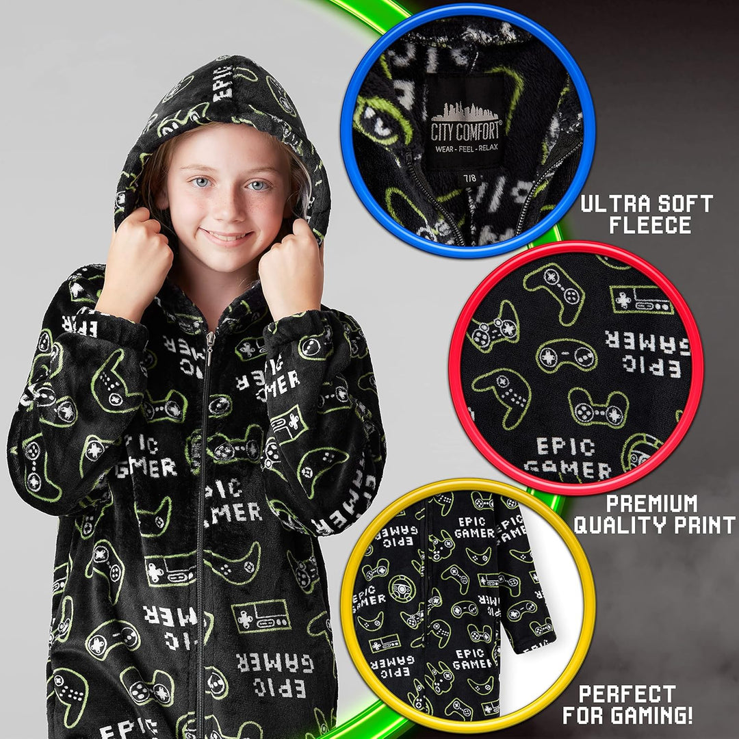 CityComfort Onesie Kinder Fleece Overall Jumpsuit Schlafanzug Jungen Mädchen Extra Weich Einteiler G