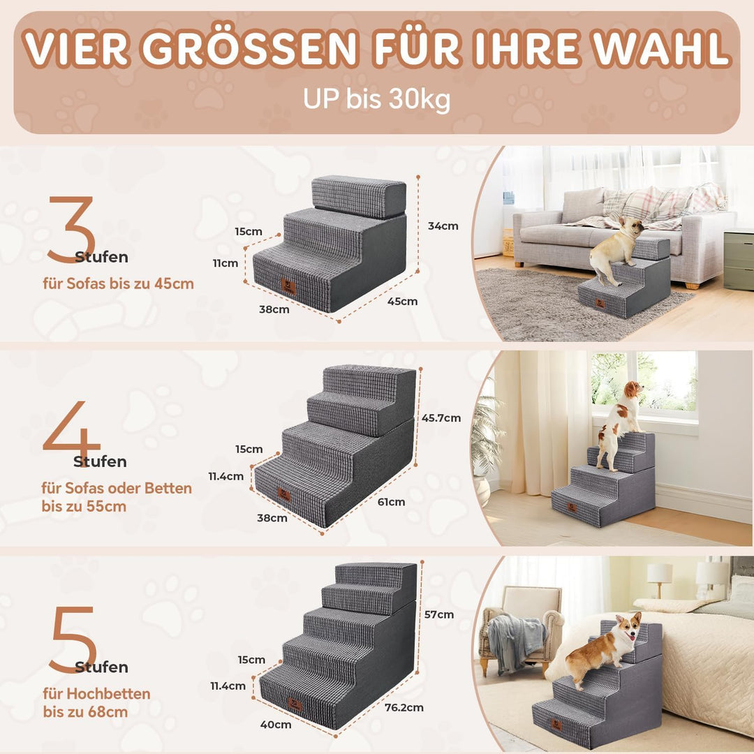 Sytopia Hundetreppe Grosse Hunde 5 Stufen Hoch, Hundetreppe für Bett 60cm, Haustiertreppe waschbar,