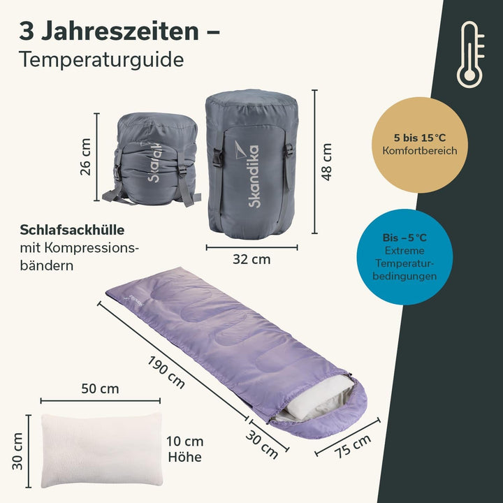 Skandika Deckenschlafsack Skye | Schlafsack 3 Jahreszeiten, mit Kissen, koppelbar, 220 x 75 cm, 250g