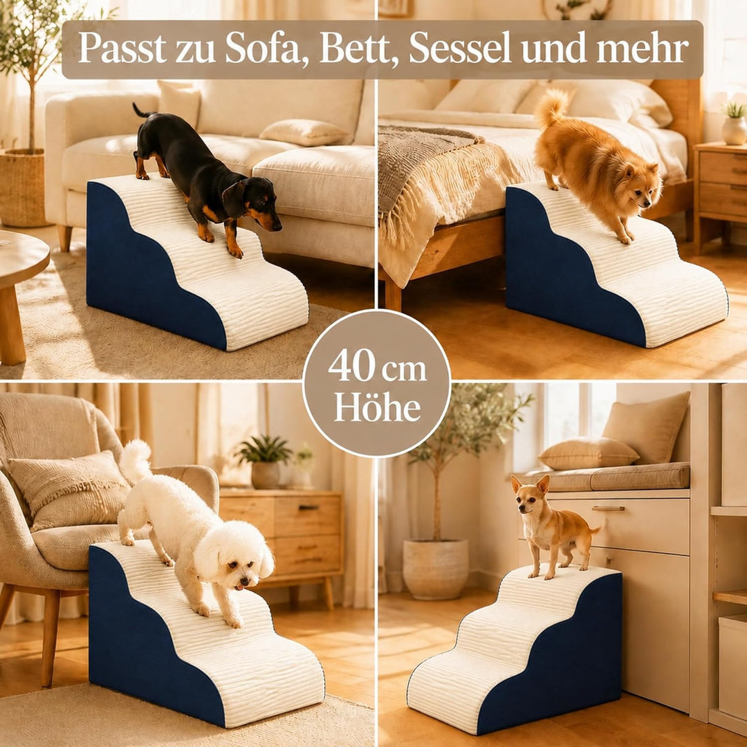 BEST JAJA Hundetreppe 3 Stufen mit Kanteneinfassung – formstabil und rutschfest, 40 cm hoch für Bett