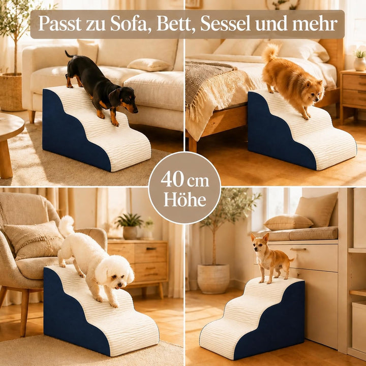 BEST JAJA Hundetreppe 3 Stufen mit Kanteneinfassung – formstabil und rutschfest, 40 cm hoch für Bett