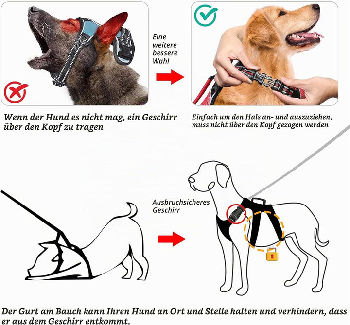 HEELE Hundegeschirr, Ausbruchsicher, Schnalle im Halsbereich, Reflektierend, Brustgeschirr mit Robus