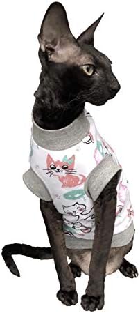 Kotomoda Sphynx Katzen Kleidung CAT WEAR Baumwollstretch-T-Shirt Morgen Katzen. (XL)