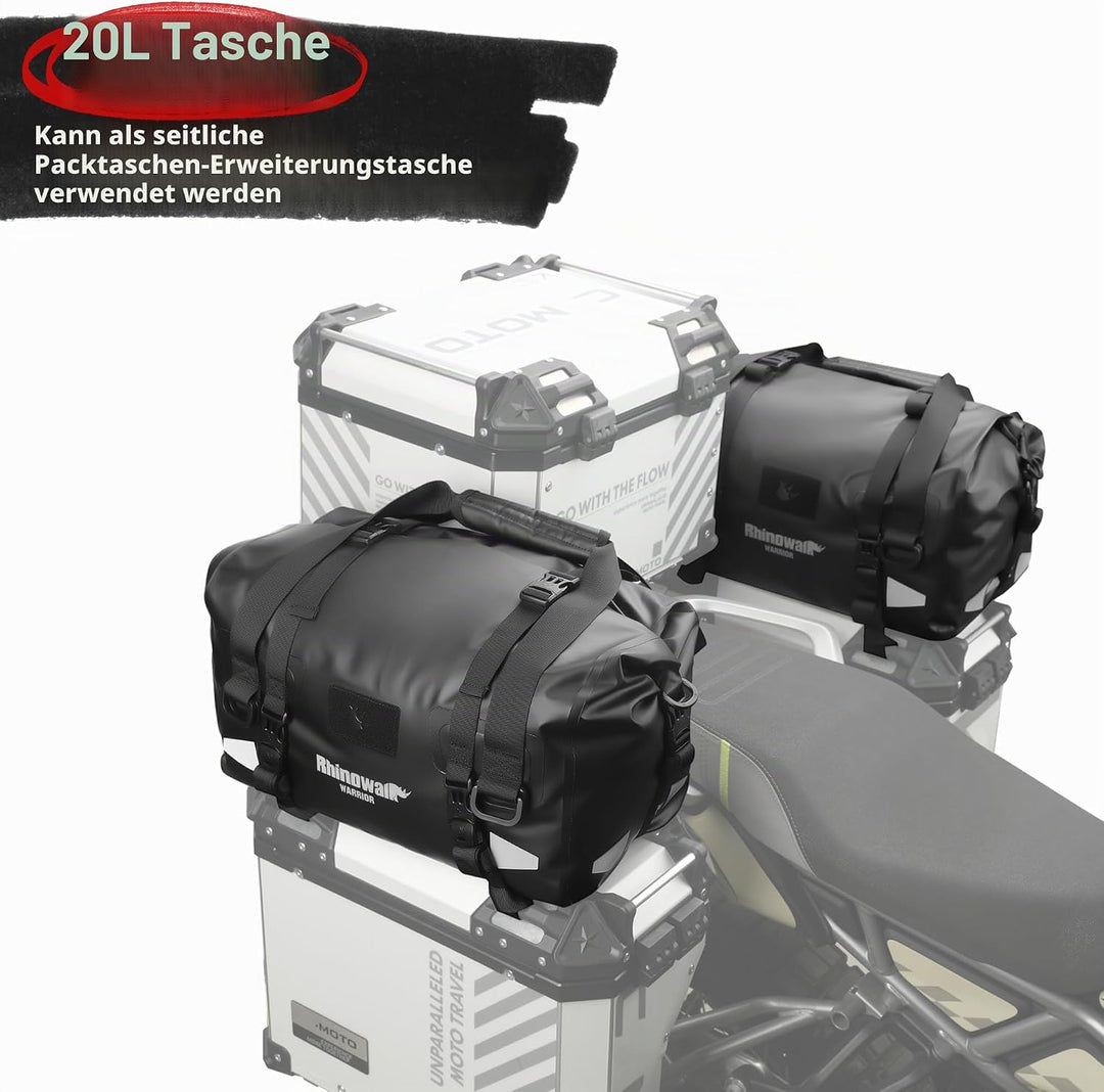 Rhinowalk Motorrad Hecktasche 20L – 100% wasserdichte Satteltasche mit Rolltop-Magnetverschluss, als