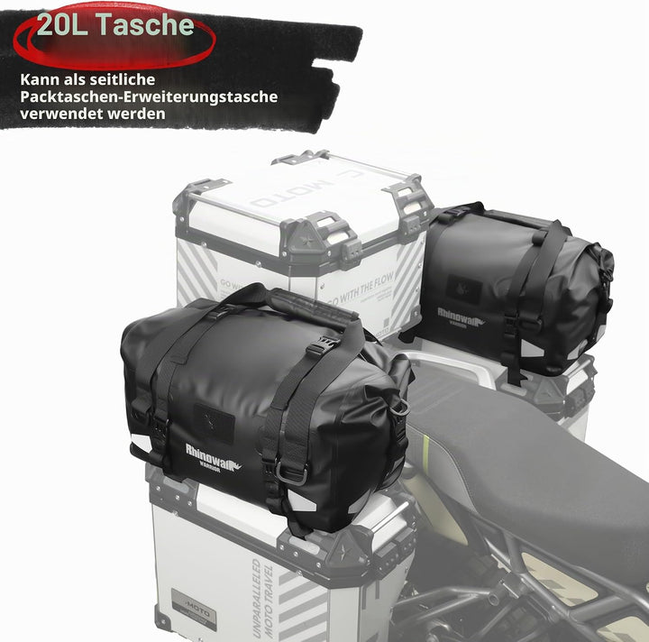 Rhinowalk Motorrad Hecktasche 20L – 100% wasserdichte Satteltasche mit Rolltop-Magnetverschluss, als