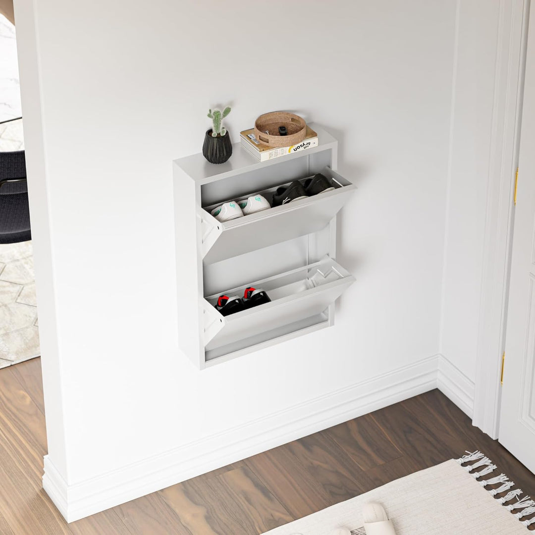 [en.casa] Schuhschrank Sokndal Schuhkipper mit 2 Klappen Metall Schuhkommode für 4 Paar Schuhe 71 x