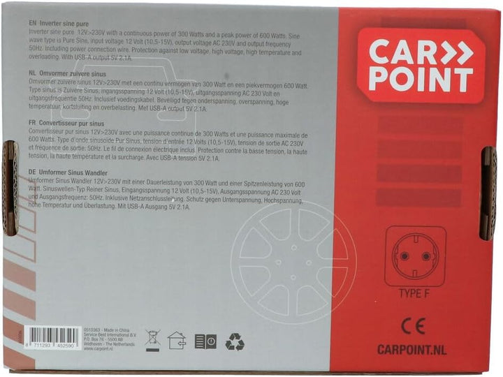 Carpoint Reiner Sinus Spannungswandler 12V>230V 300W, 300W