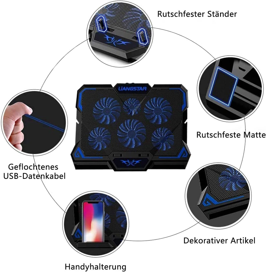 LIANGSTAR Laptop Kühler | Laptop Kühlpads für 12-17 Zoll Notebook | 6 Lüfter mit LEDs | 2200 RPM | G