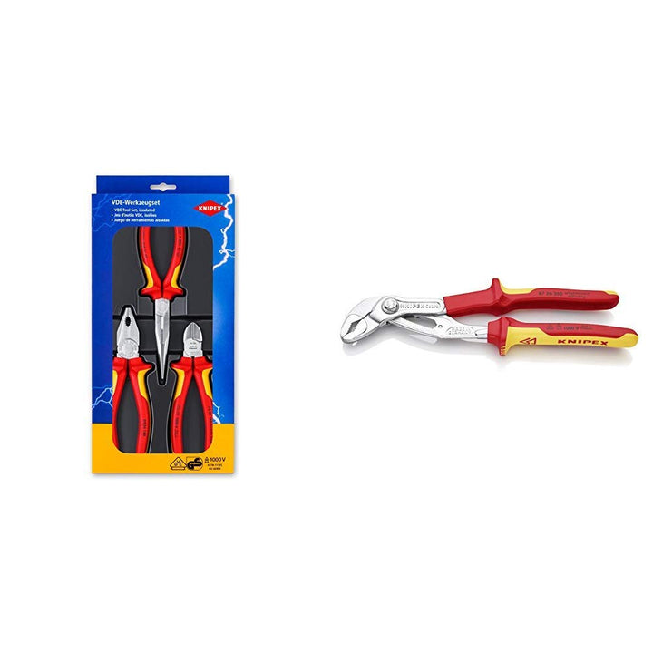 Knipex 00 20 12 – Elektro-Paket mit drei VDE-geprüften Zangen &amp; 87 26 250 Cobra - Hightech-Wasserpum