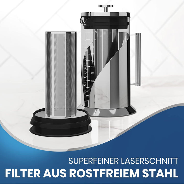 Cafe du Chateau Cold Brew Kaffeebereiter – 1 Liter – Filter aus Edelstahl 304 – Borosilikatglaskörpe