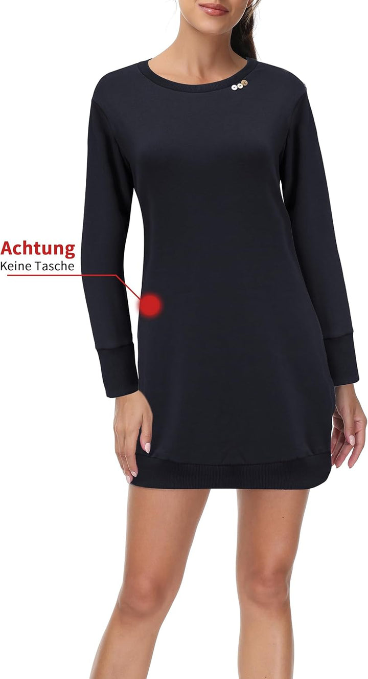 DOTIN Damen Sweatkleid Langarm Sweatshirt Pulloverkleid Herbst Hoodie Kleider Lässiges Jumper Tops L