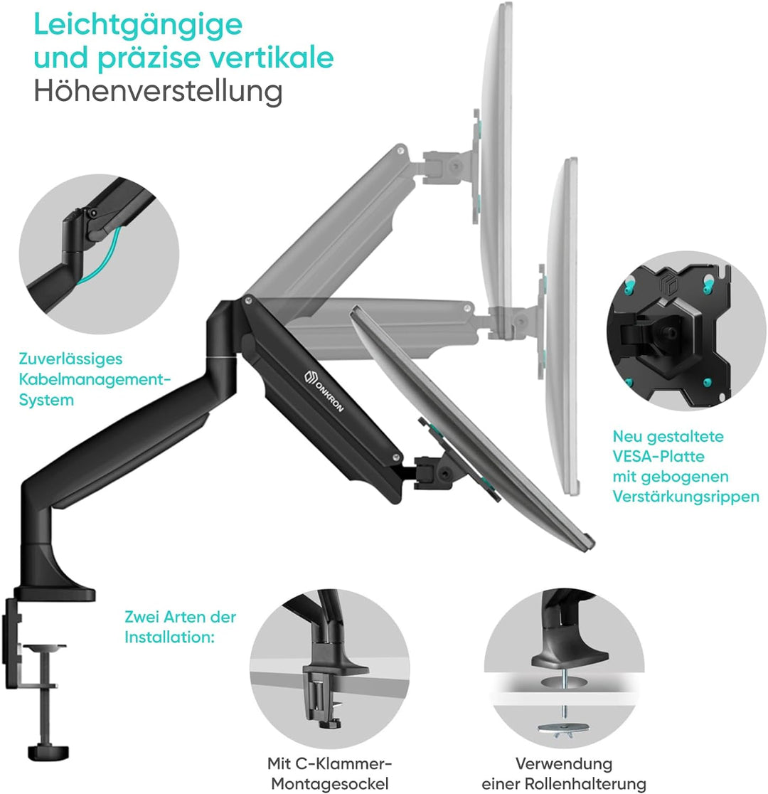 ONKRON Dual Monitor Halterung 2 Monitore - 75x75 VESA 100x100 Tischhalterung 2 schwenkbar für 13-32