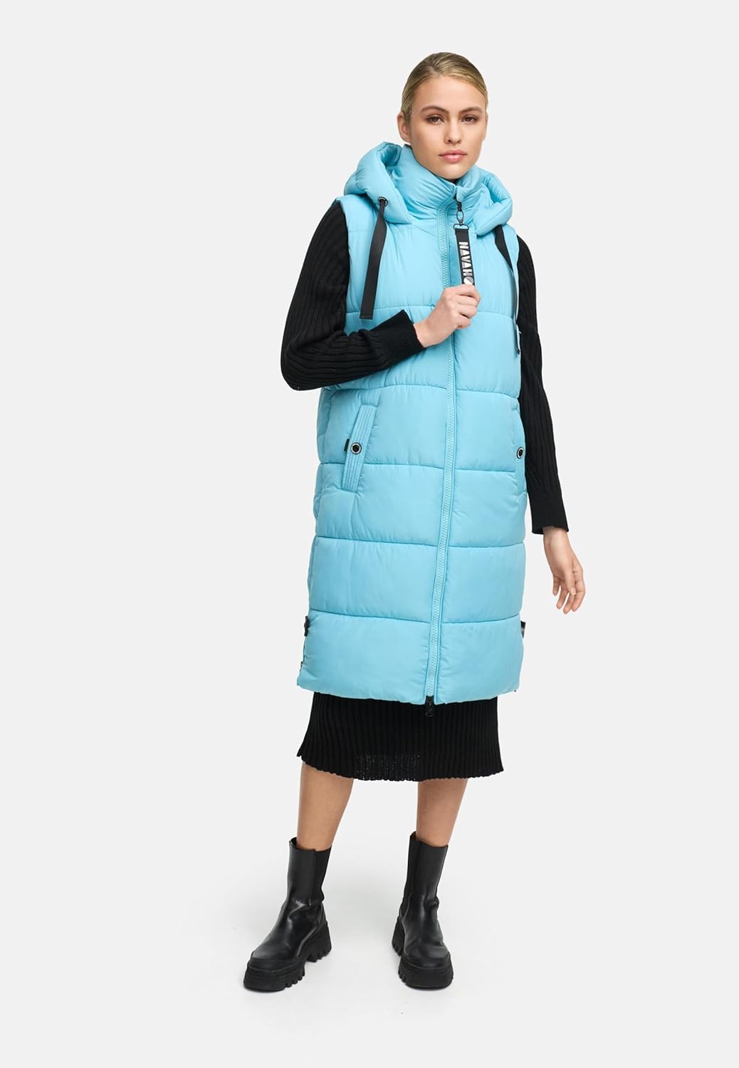 Navahoo Damen ärmellose lange Outdoorweste warme Winterjacke Schnuffelchen XS-3XL XS Sky Blue, XS Sk