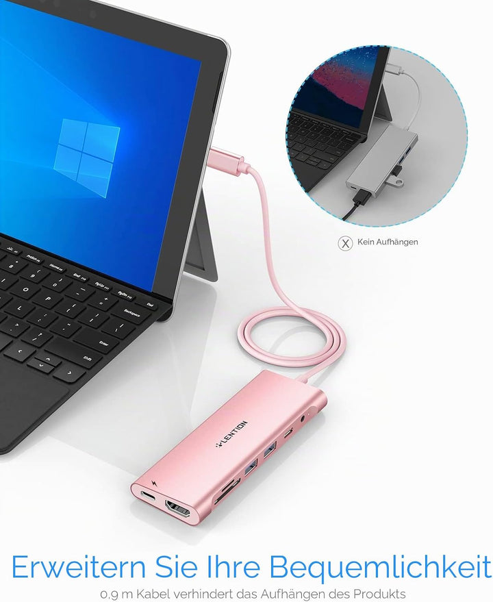 LENTION USB C Hub langes Kabels mit 4K HDMI, USB 3.0, USB-C Datei, SD & Micro SD Kartenleser, AUX, 6