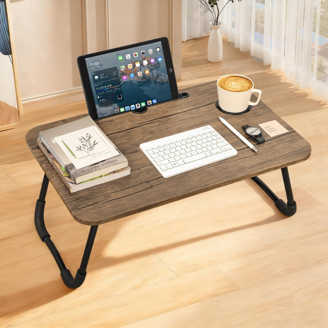 Laptop-Betttisch Tablett Lap Desk Kleiner Laptop-Schreibtisch aus Holz mit klappbaren Beinen und Bec
