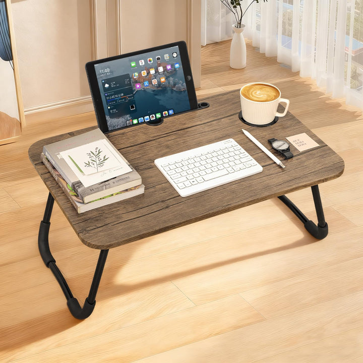 Laptop-Betttisch Tablett Lap Desk Kleiner Laptop-Schreibtisch aus Holz mit klappbaren Beinen und Bec