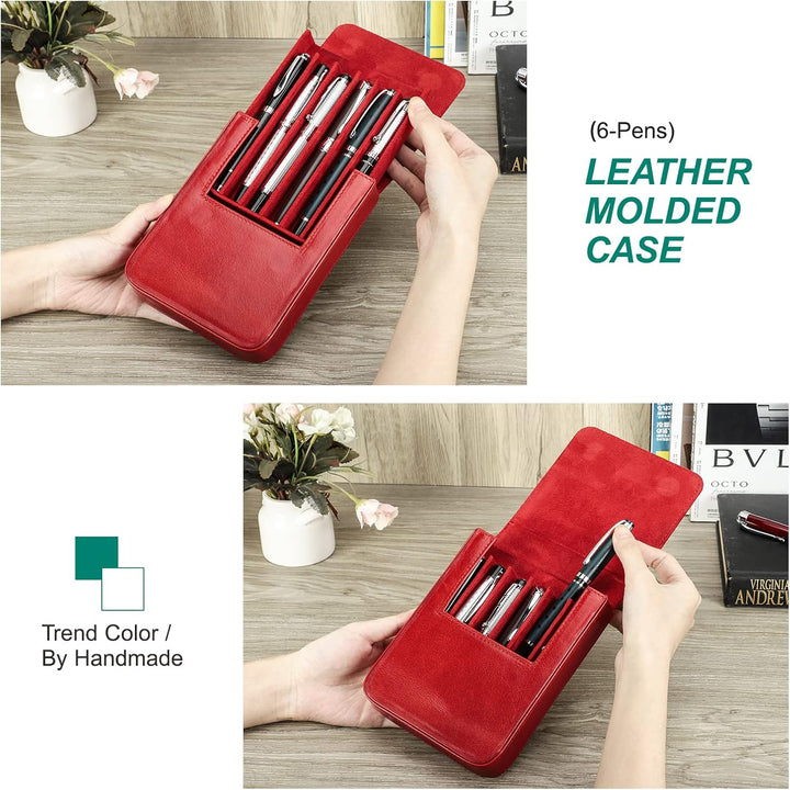 Hiram Leder-Füllfederhalter-Etui für 6 Stifte, Tragbare Aufbewahrungsbox für Stifte aus Pflanzlich G