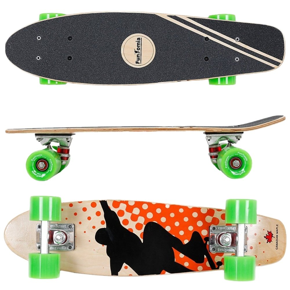 FunTomia Mini-Board Cruiser Skateboard 57cm aus 7-lagigem kanadischem Ahornholz inkl. Mach1 ABEC-9 K