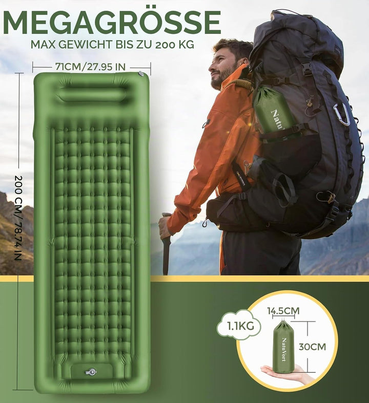 Luftmatratze Camping Matratze 12CM mit Fusspumpe Isomatte Camping mit Integrierten Kopfkissen für Ca