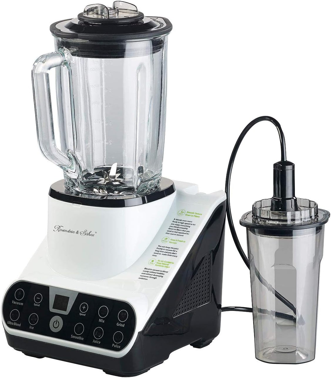 Rosenstein & Söhne Vakuum Mixer: Standmixer mit Vakuumier-Funktion & LED-Touch-Display, 1,5 l, 1.300
