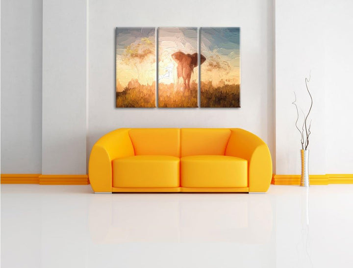Pixxprint Elefant in der Wüste als Leinwandbild/Grösse: 3 Teilig (120x80 cm) cm/Wandbild/Kunstdruck/