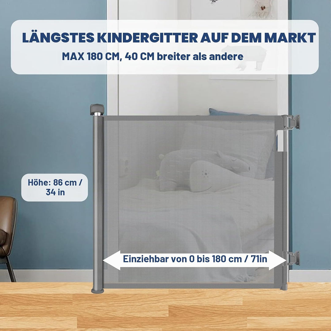 HollyHOME Treppenschutzgitter Ausziehbar 0-180cm, Extra Breit Babygitter, Einhandbedienung, Türschut