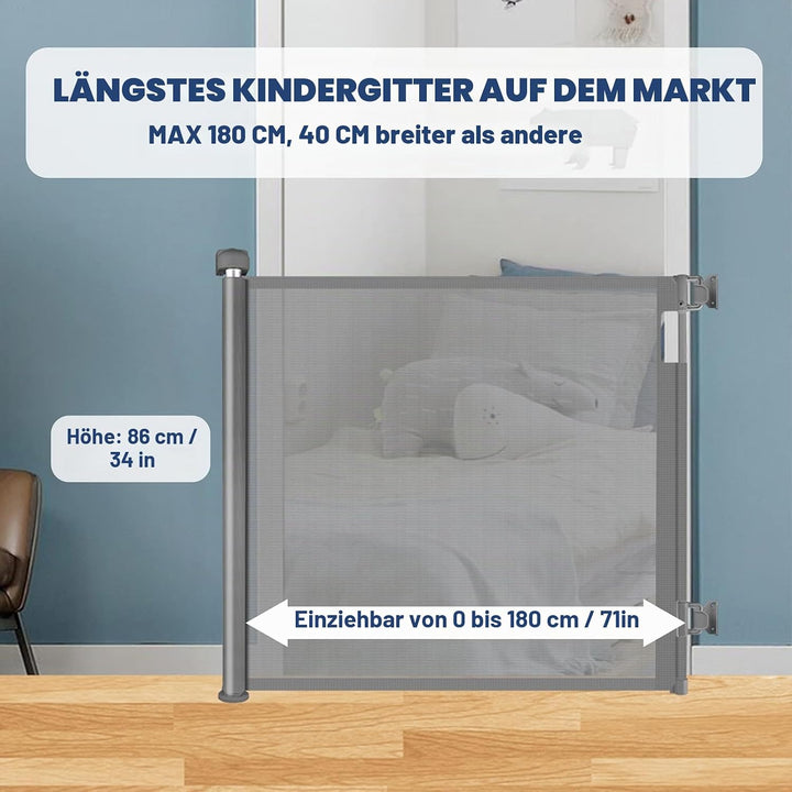 HollyHOME Treppenschutzgitter Ausziehbar 0-180cm, Extra Breit Babygitter, Einhandbedienung, Türschut