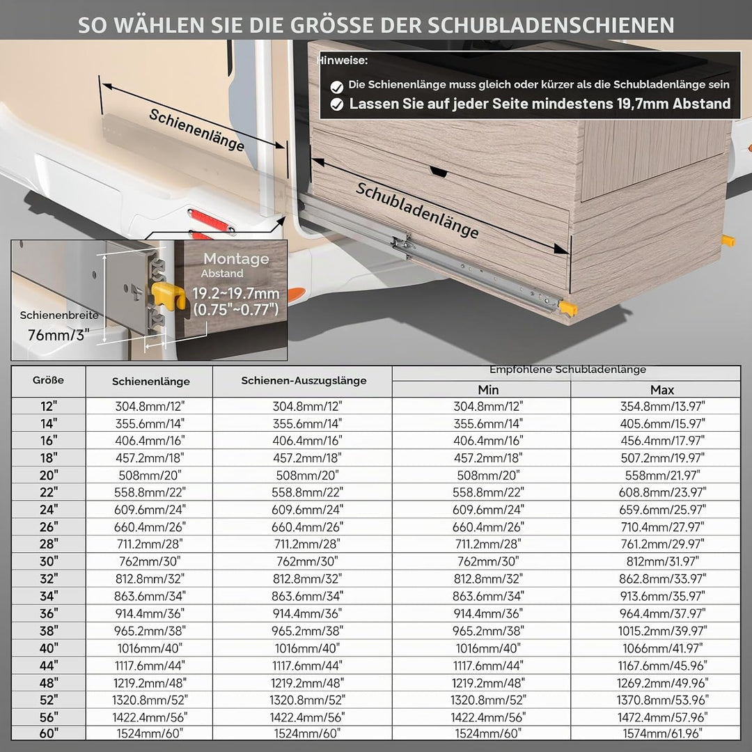 AOLISHENG Schubladenschiene Vollauszug 350 mm, Schwerlastauszug 76 mm Breite mit Verriegelung 220 kg