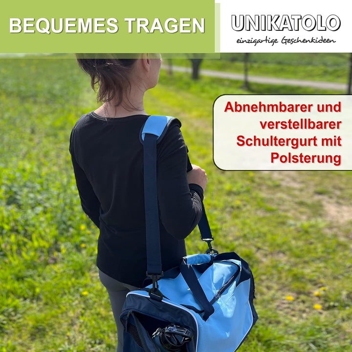 Sporttasche mit Name blau OHNE Motiv | personalisierbar individuell Bedruckt Geschenk für Kinder & E