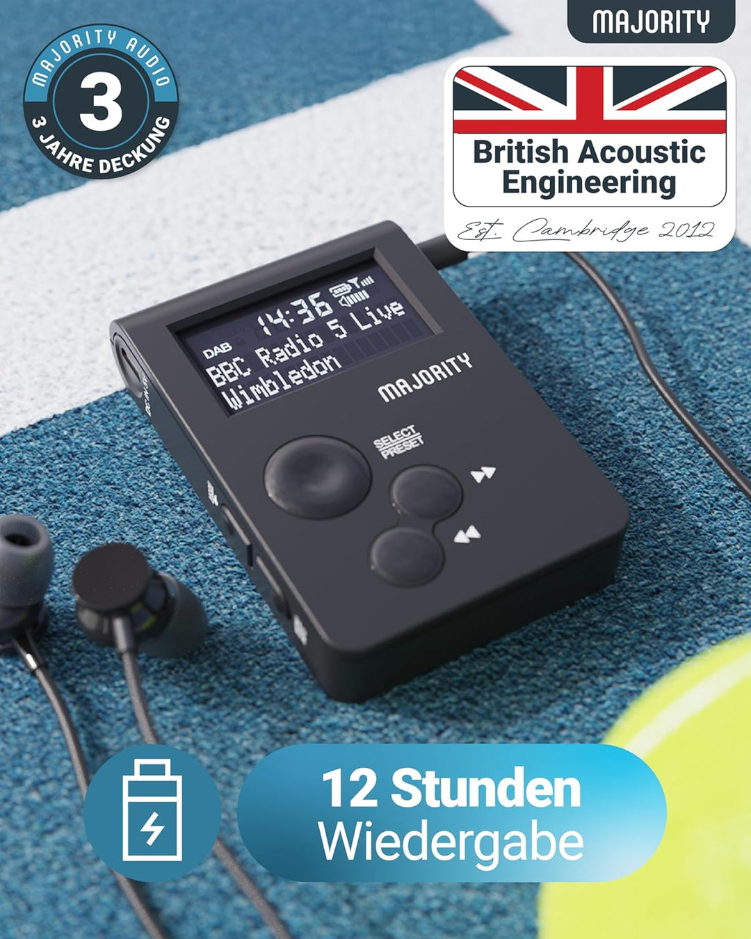 Majority Petersfield-Go tragbares DAB/DAB+ / UKW Digital-Radio mit ansteckbarem Design, Clip-On, sup