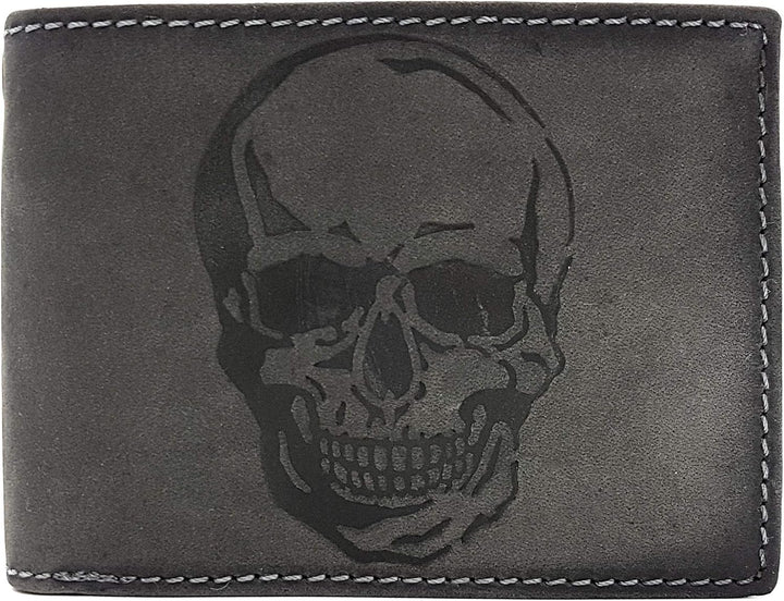echt Leder Biker Geldbörse quer Hunterleder Portemonnaie Totenkopf Schädel Skull mit 50cm Kette & RF