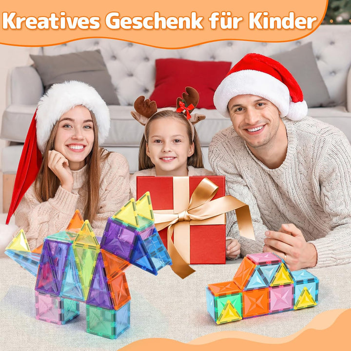 60 Pieces Magnetische Bausteine, Pädagogische Magnetische Kacheln Konstruktionsspielzeug für Kinder,