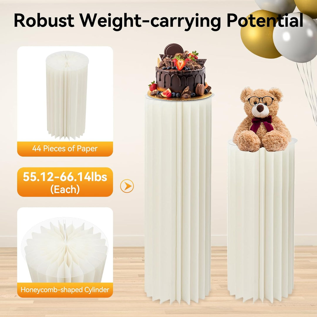 3 Stück Hochzeit Karton Blumensäule Vasen, Blumenständer Dekosäule Faltbarer Deko Säulen mit PVC-Pla