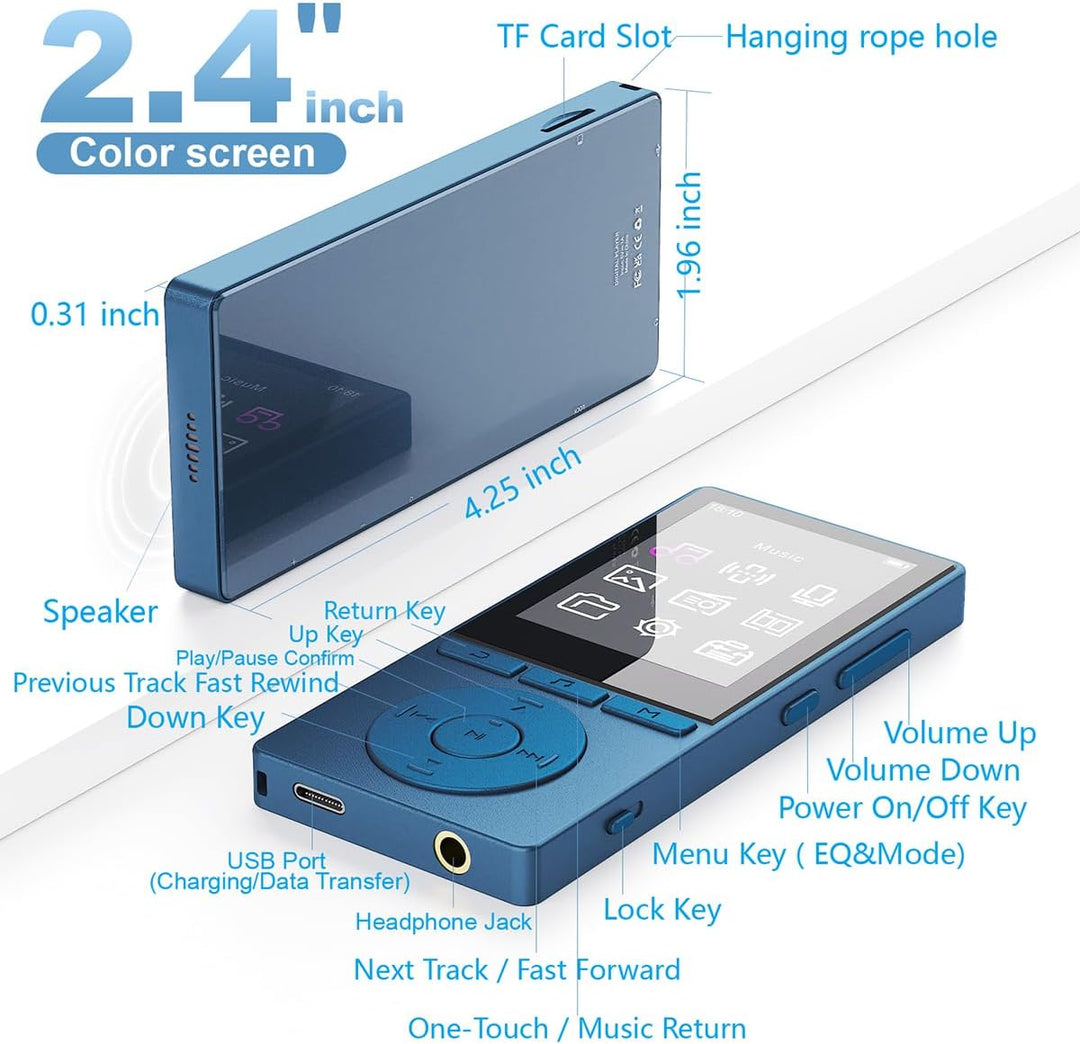 64GB MP3 Player Bluetooth 5.3, MP3 Player mit Lautsprecher, Musikwiedergabe, Sprachrekorder, E-Book,
