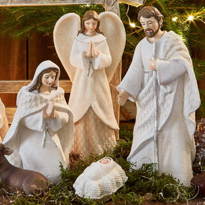 LOBERON® Krippenfiguren 12er Set Santo, Weihnachtsdeko, Polyresin, H/B/T ca. 25/38 / 5 cm, Creme, Cr