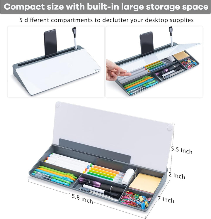 Varhomax Schreibtisch Organizer, Desktop Whiteboard Glas Grau Mit Aufbewahrung Abwischbar, To Do Lis