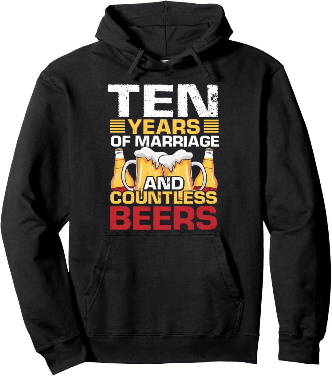 10th Wedding Anniversary Gifts for Him Her Husband Couples Pullover Hoodie