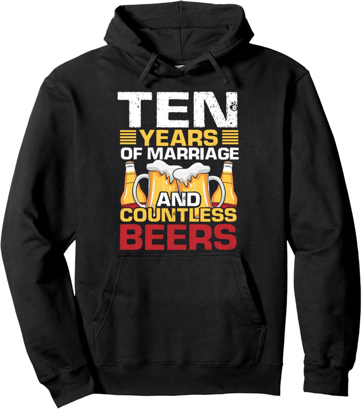 10th Wedding Anniversary Gifts for Him Her Husband Couples Pullover Hoodie