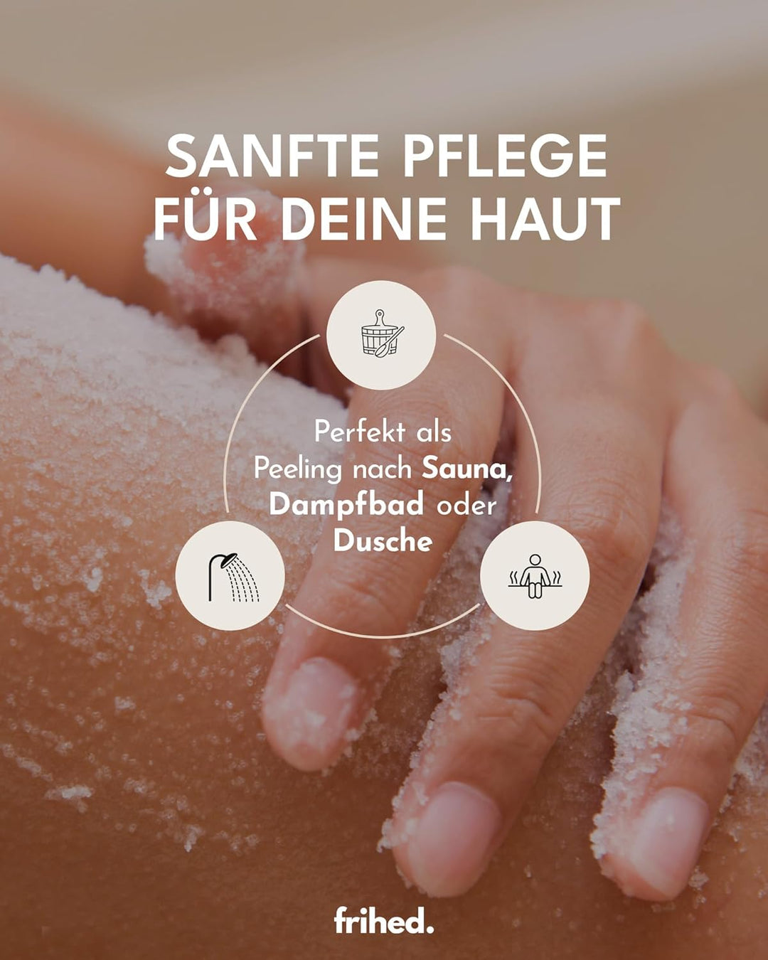 frihed.® Saunasalz Forest Serenity - Hochwertiges Peelingsalz mit Sandelholz Duft - Ideal nach Sauna
