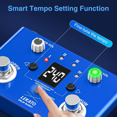 LEKATO Drum Looper Pedal mit Stimmgerät, 4 Loops, 11 Minuten Loop Pedal mit Drumcomputer 30 Trommeln