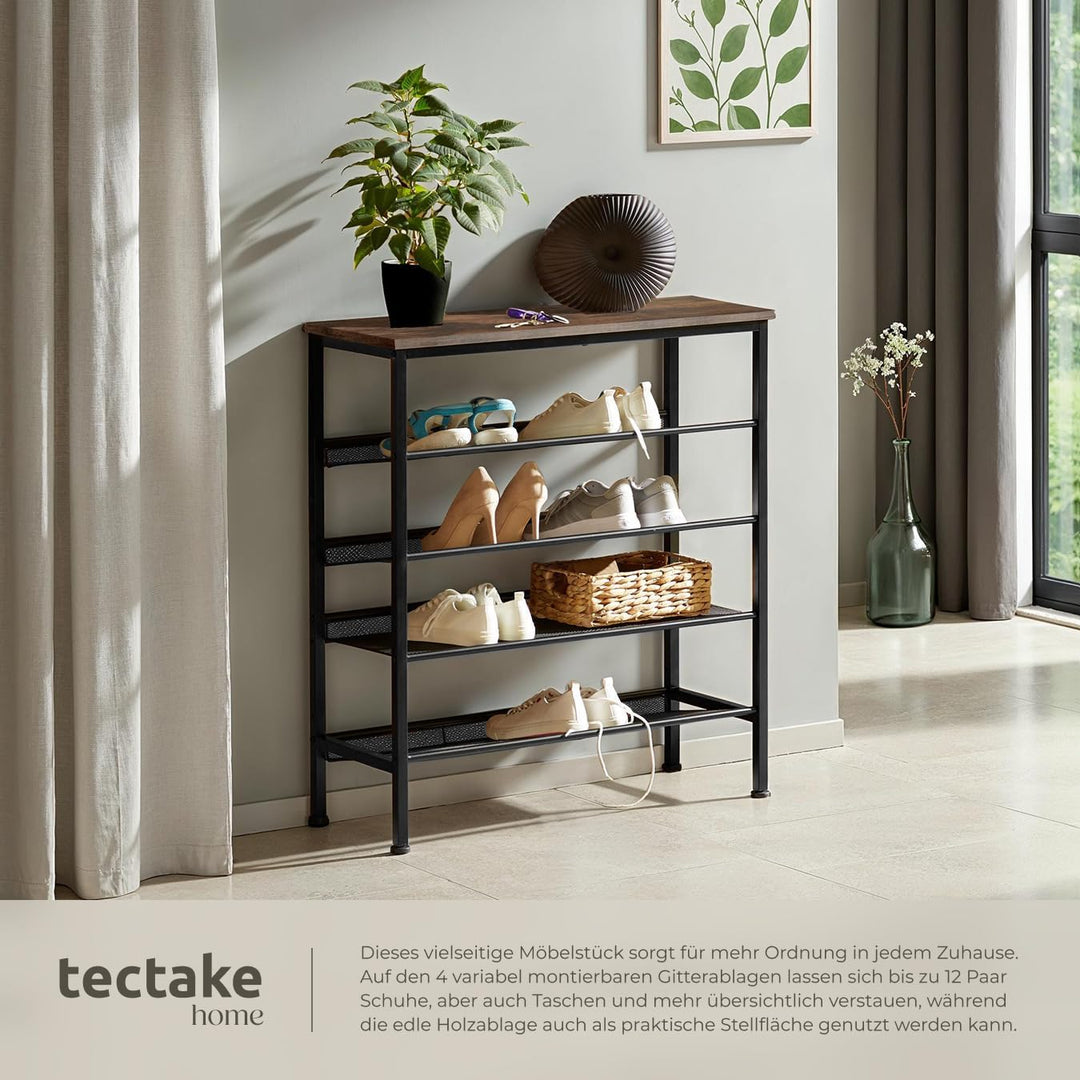 tectake 800948 Schuhregal schmal mit Ablagefläche, Schuhablage aus Holz Metall, Industrie-Design, 5